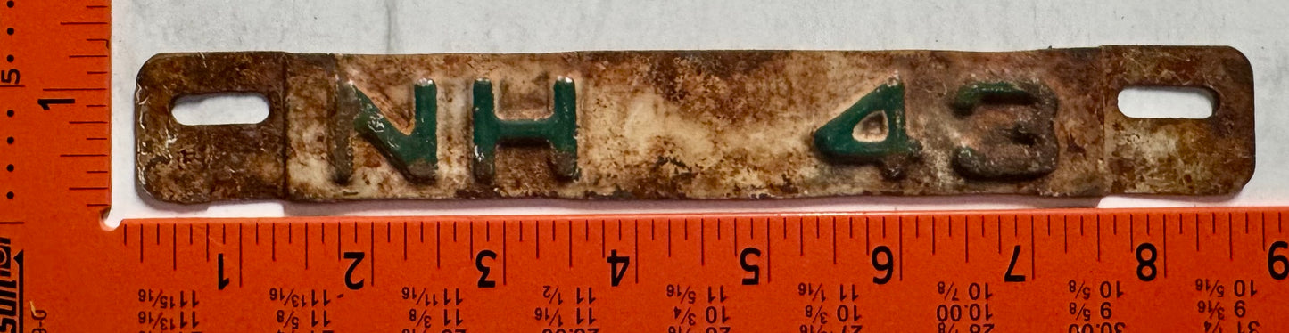 1943 New Hampshire Passenger License Plate Date Tab