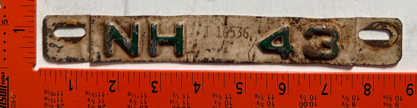1943 New Hampshire #T 16536 Passenger License Plate Date Tab