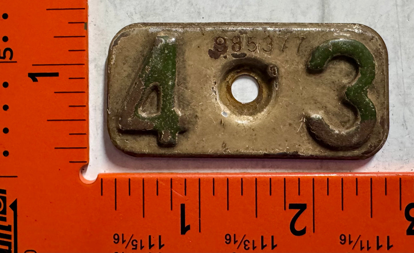 1943 Michigan #885377 Passenger License Plate Date Tab