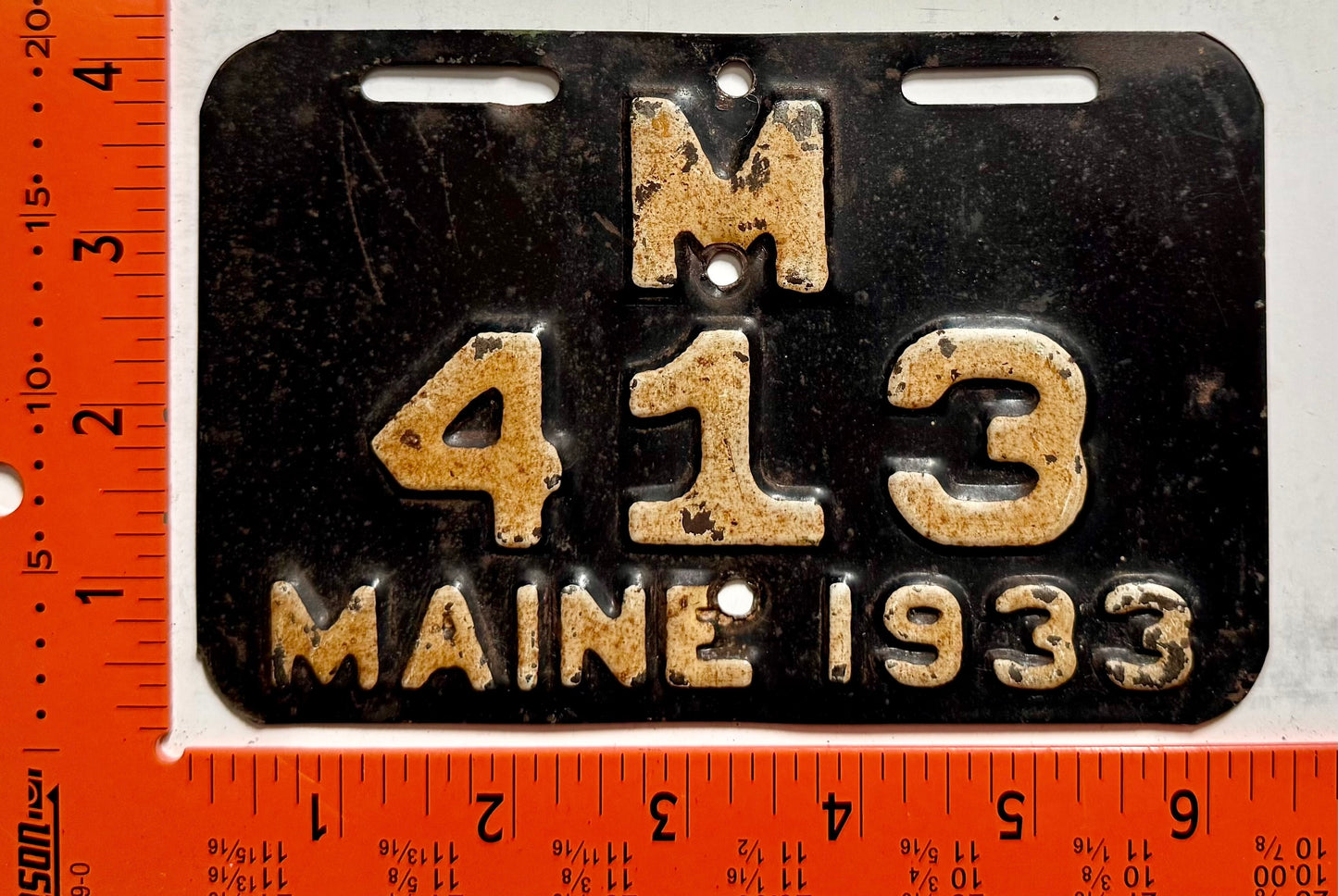 1933 Maine #M/413 Motorcycle License Plate