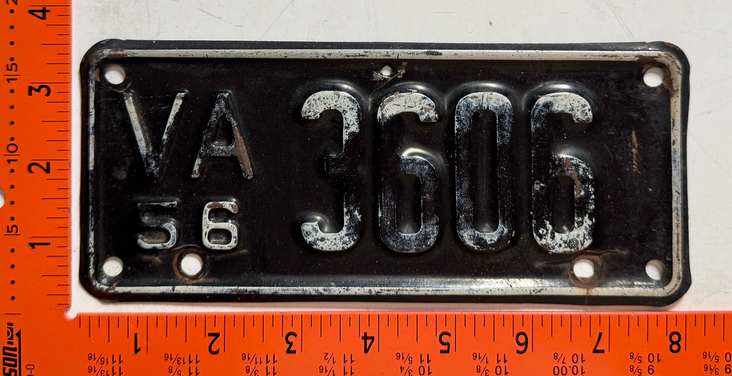 1956 Virginia #3606 Motorcycle License Plate