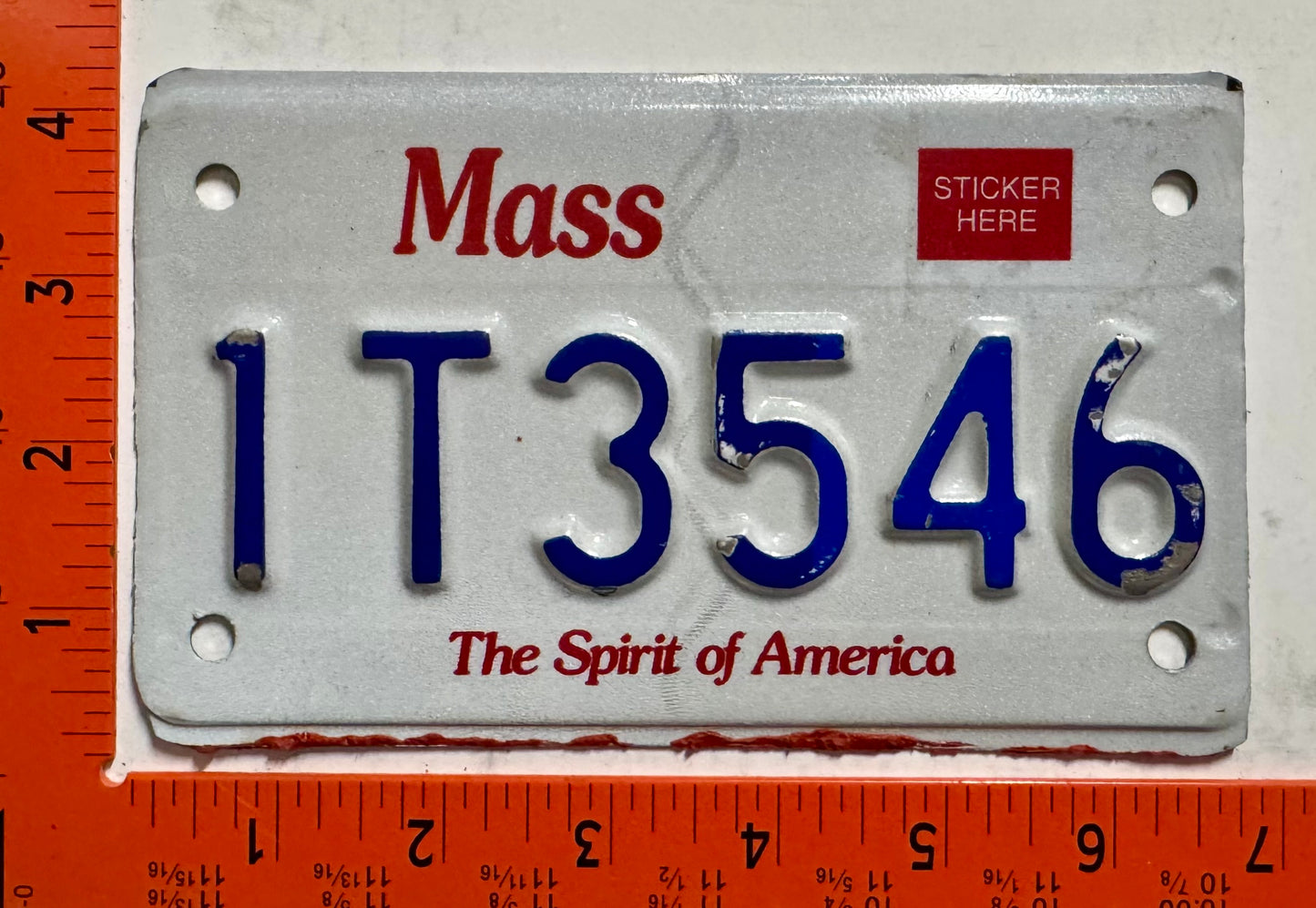 Undated Massachusetts #1T3546 Motorcycle License Plate