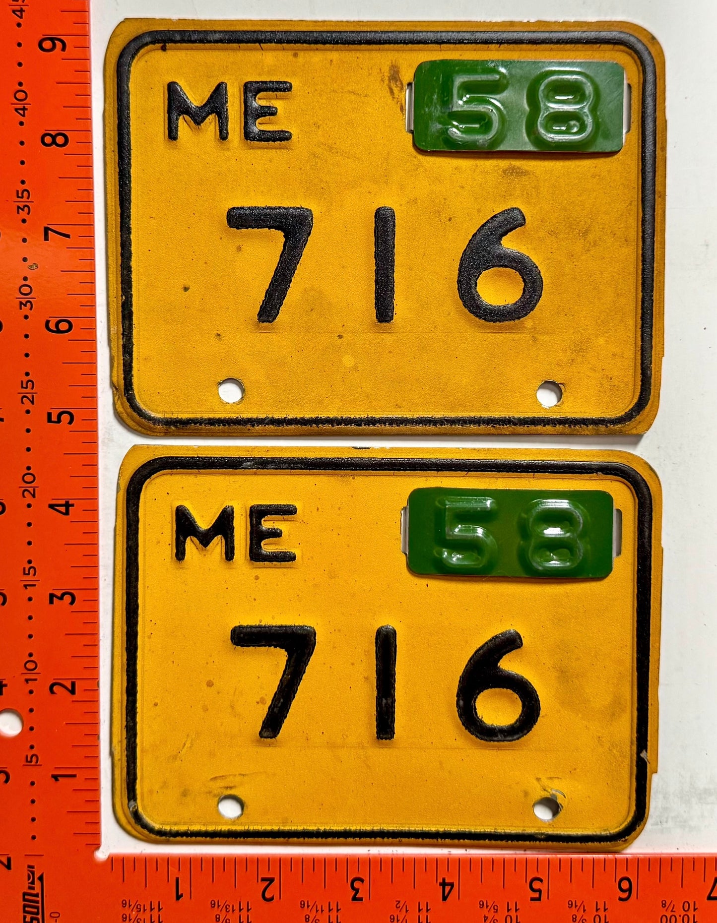 1958 Maine #716 Motorcycle License Plate PAIR