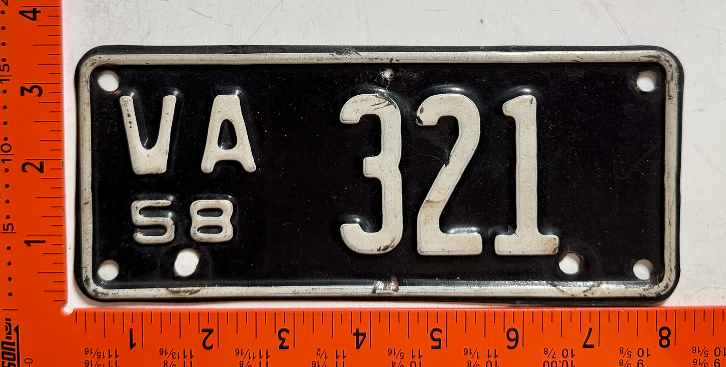 1958 Virginia #321 Motorcycle License Plate