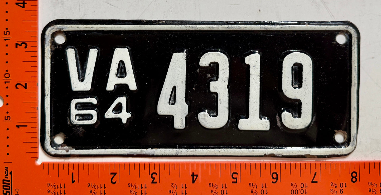 1964 Virginia #4319 Motorcycle License Plate