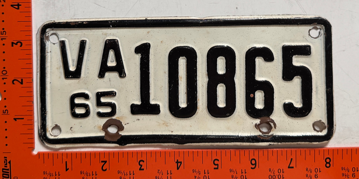 1965 Virginia #10865 Motorcycle License Plate