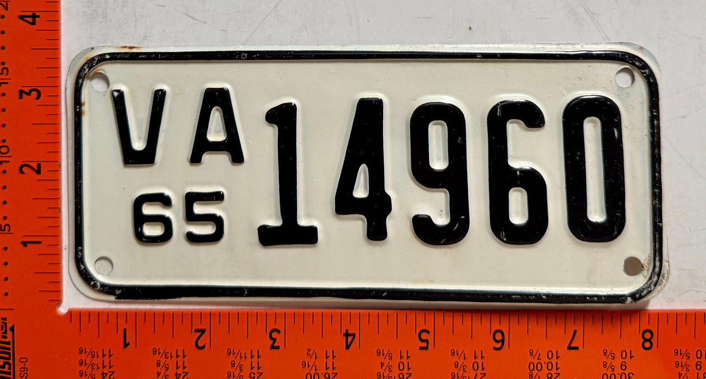 1965 Virginia #14960 Motorcycle License Plate