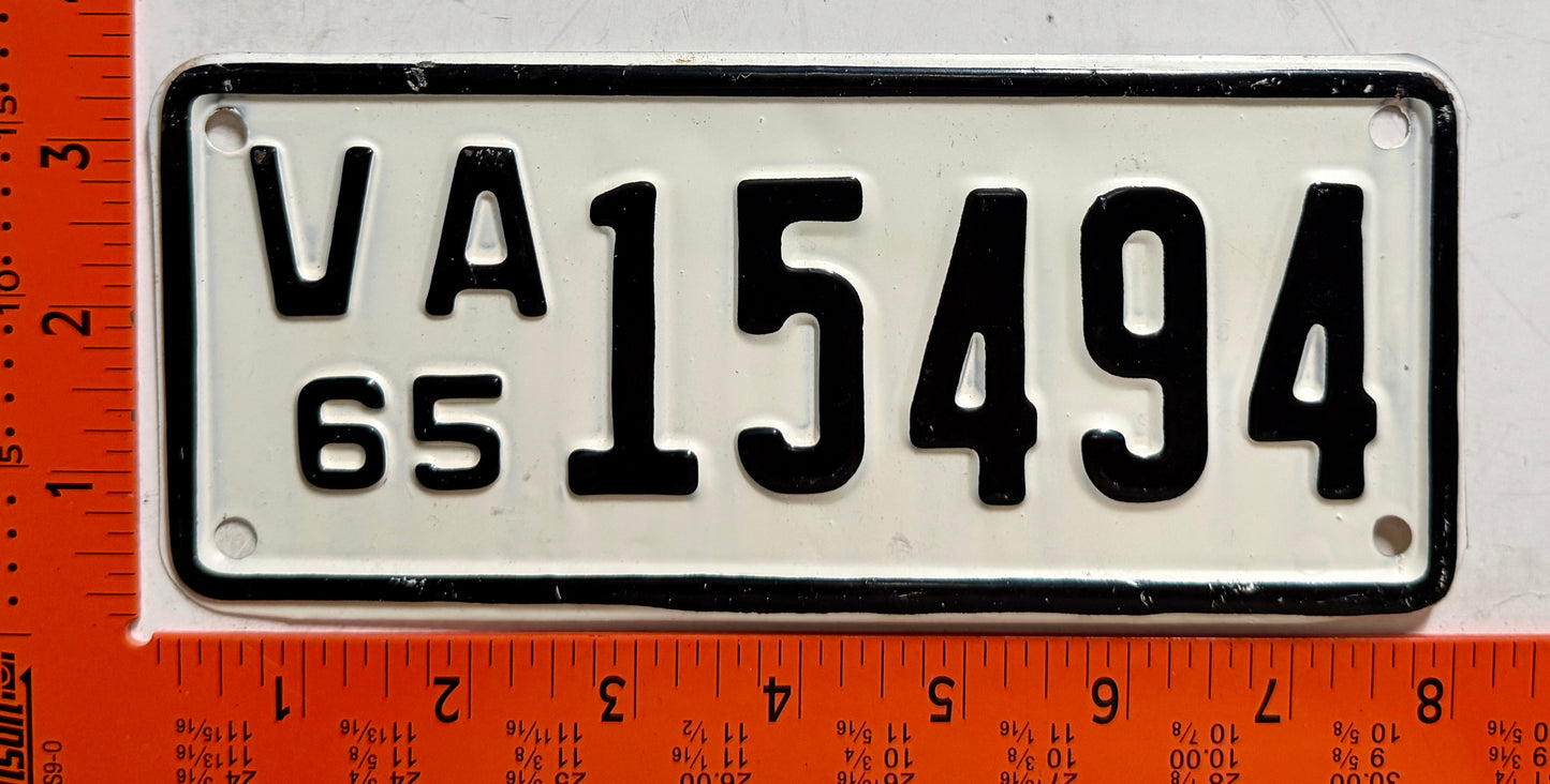1965 Virginia #15494 Motorcycle License Plate