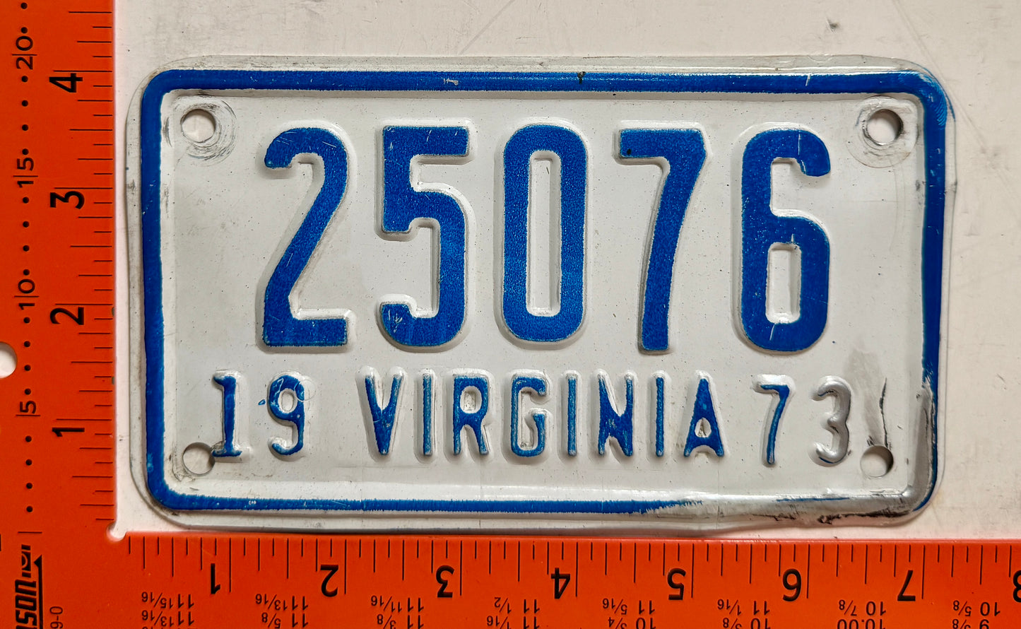 1973 Virginia #25076 Motorcycle License Plate