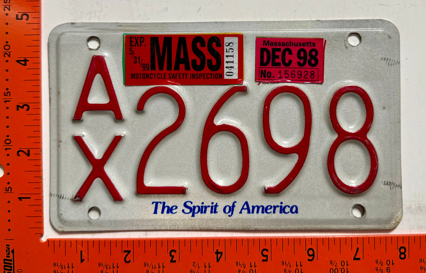 1998 Massachusetts #A/X 2698 Motorcycle License Plate