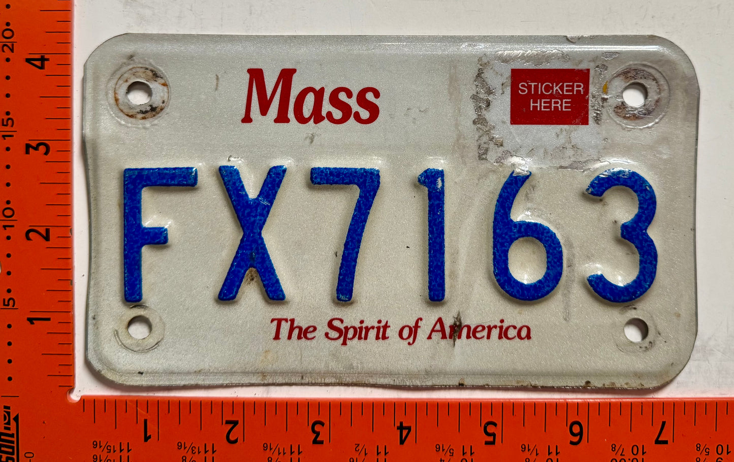 Undated Massachusetts #FX7163 Motorcycle License Plate