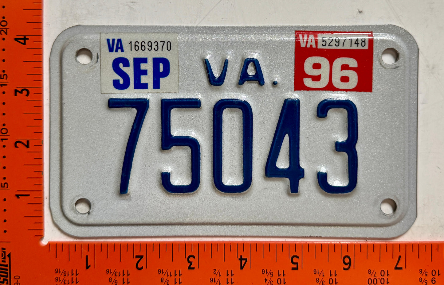 1996 Virginia #75043 Motorcycle License Plate