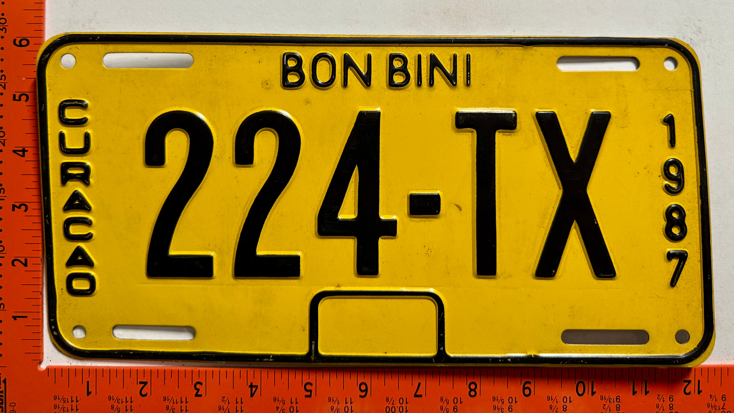 1987 Curacao #224-TX Taxi License Plate