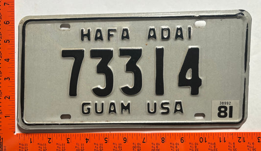 1981 Guam #73314 Passenger License Plate