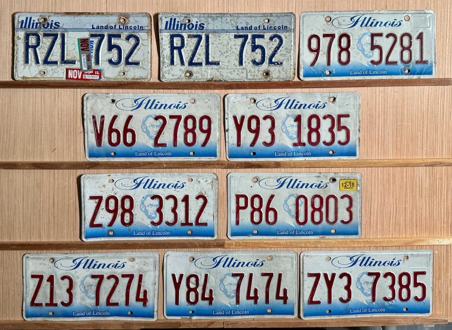Group of 10 Illinois Passenger License Plates (Crafter)