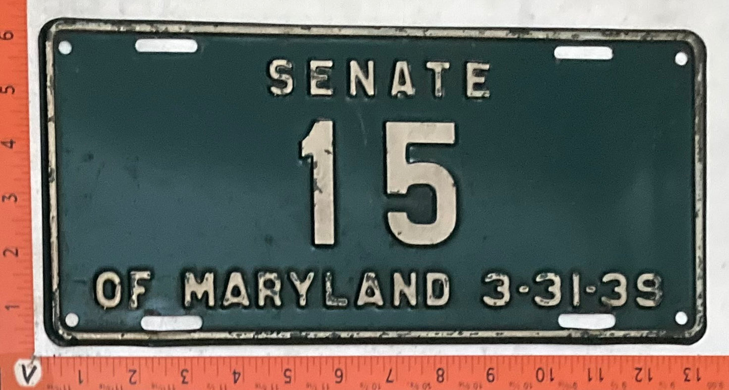 1939 Maryland #15 Senate of Maryland License Plate