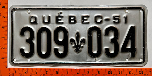 1951 Quebec #309 034 Passenger License Plate
