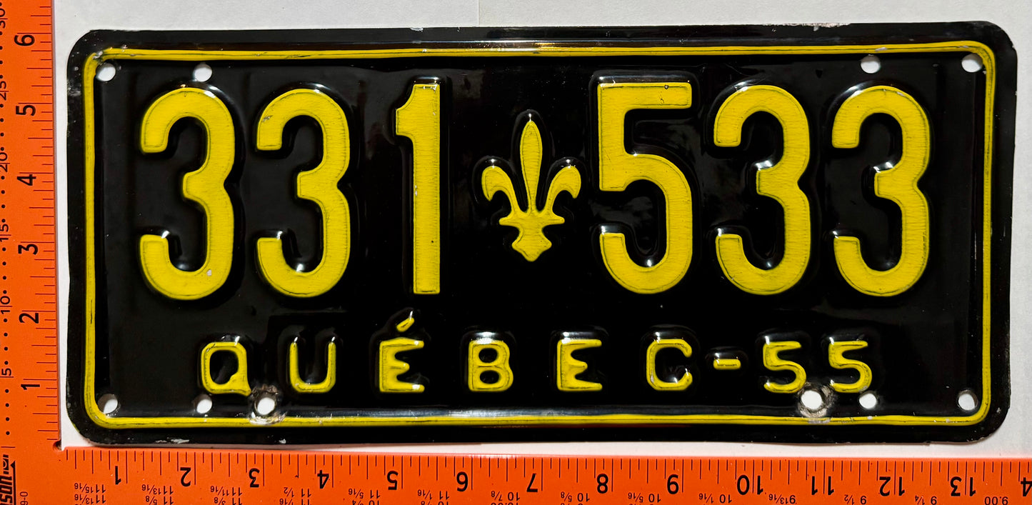 1955 Quebec #331 533 Passenger License Plate
