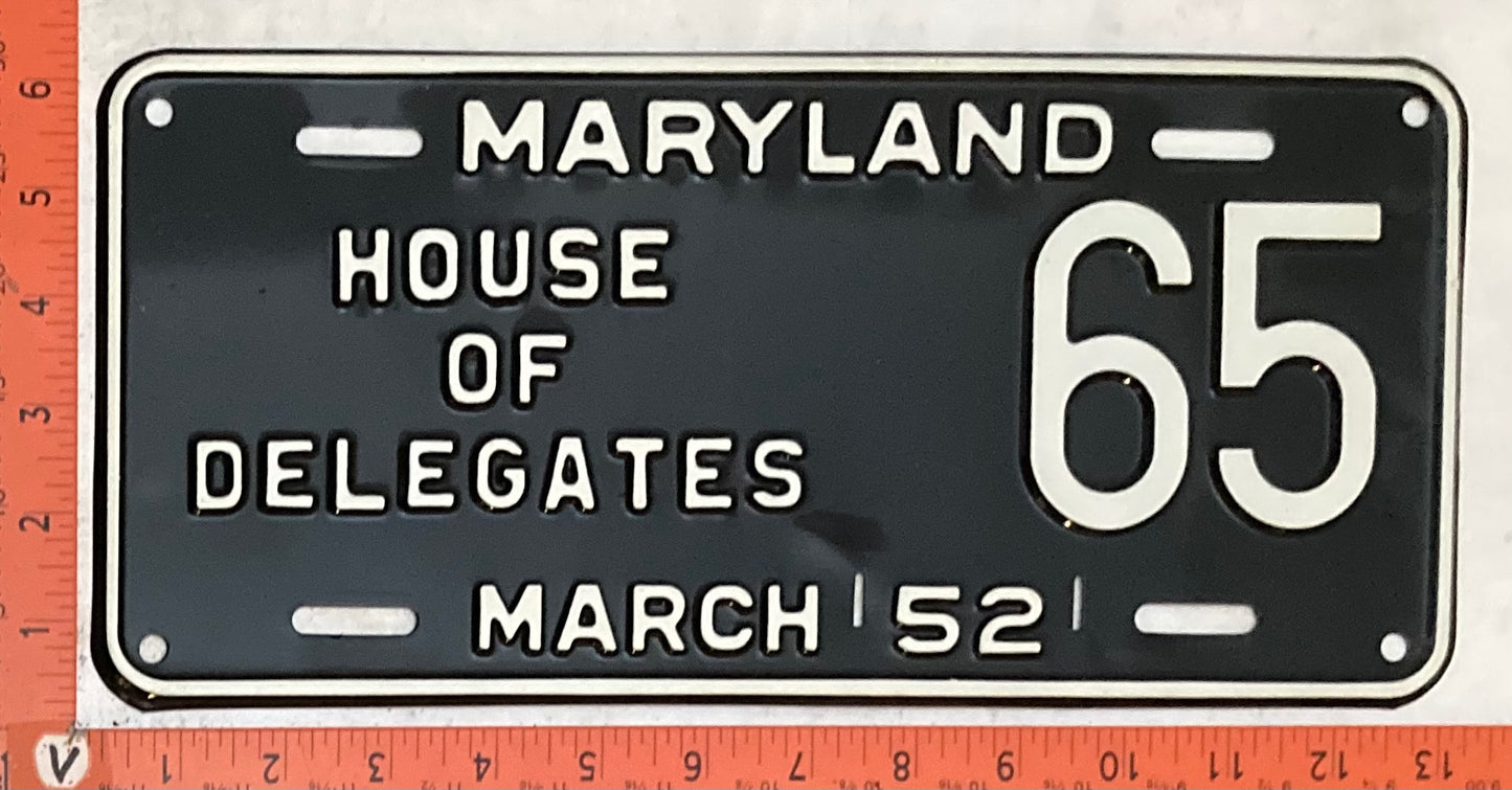 1952 Maryland #65 HOUSE OF DELEGATES License Plate