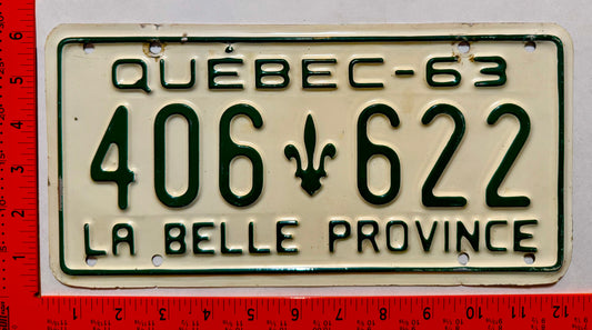 1963 Quebec #406 622 Passenger License Plate
