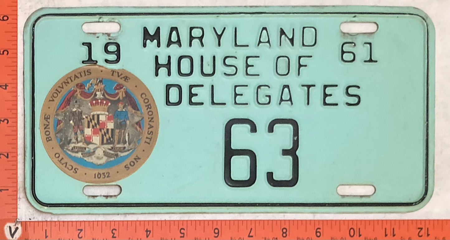 1961 Maryland #63 HOUSE OF DELEGATES License Plate