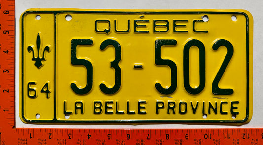 1964 Quebec #53-502 Passenger License Plate