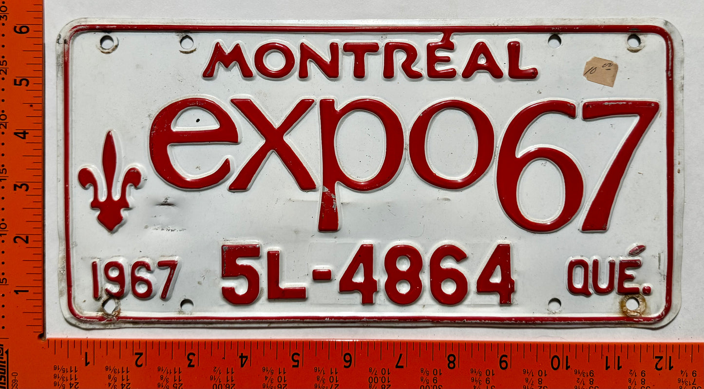1967 Quebec #5L-4864 Passenger License Plate