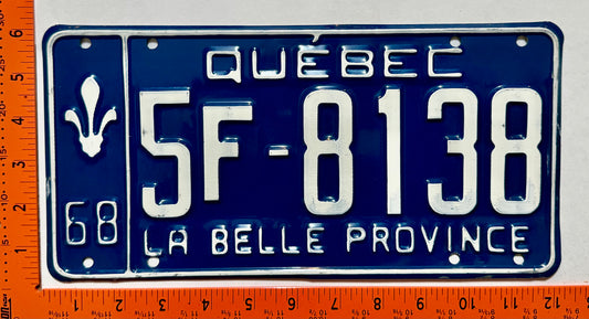 1968 Quebec #5F-8138 Passenger License Plate