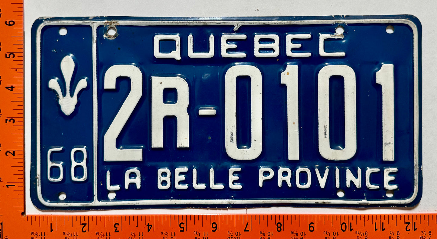 1968 Quebec #2R-0101 Passenger License Plate