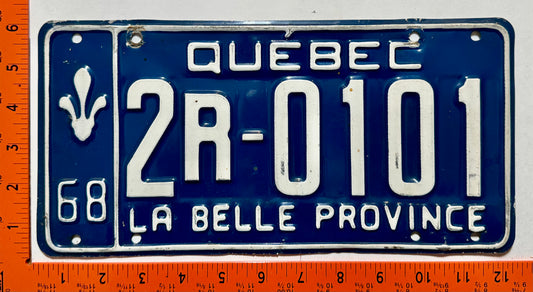 1968 Quebec #2R-0101 Passenger License Plate