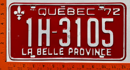 1972 Quebec #1H-3105 Passenger License Plate