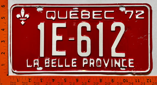 1972 Quebec #1E-612 Passenger License Plate