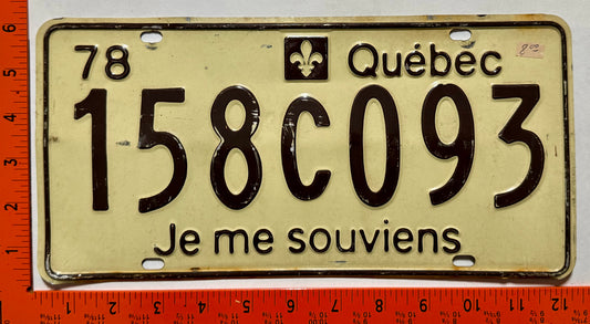1978 Quebec #158C093 Passenger License Plate