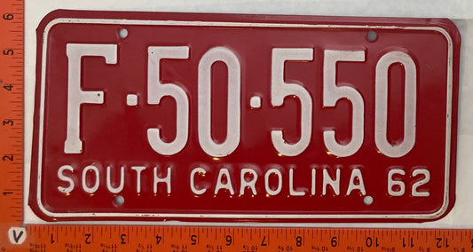 1962 South Carolina #F-50-550 Passenger License Plate