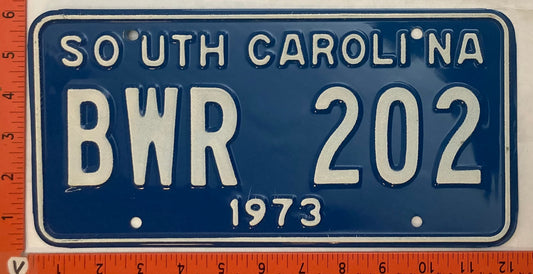 1973 South Carolina #BWR 202 Passenger License Plate