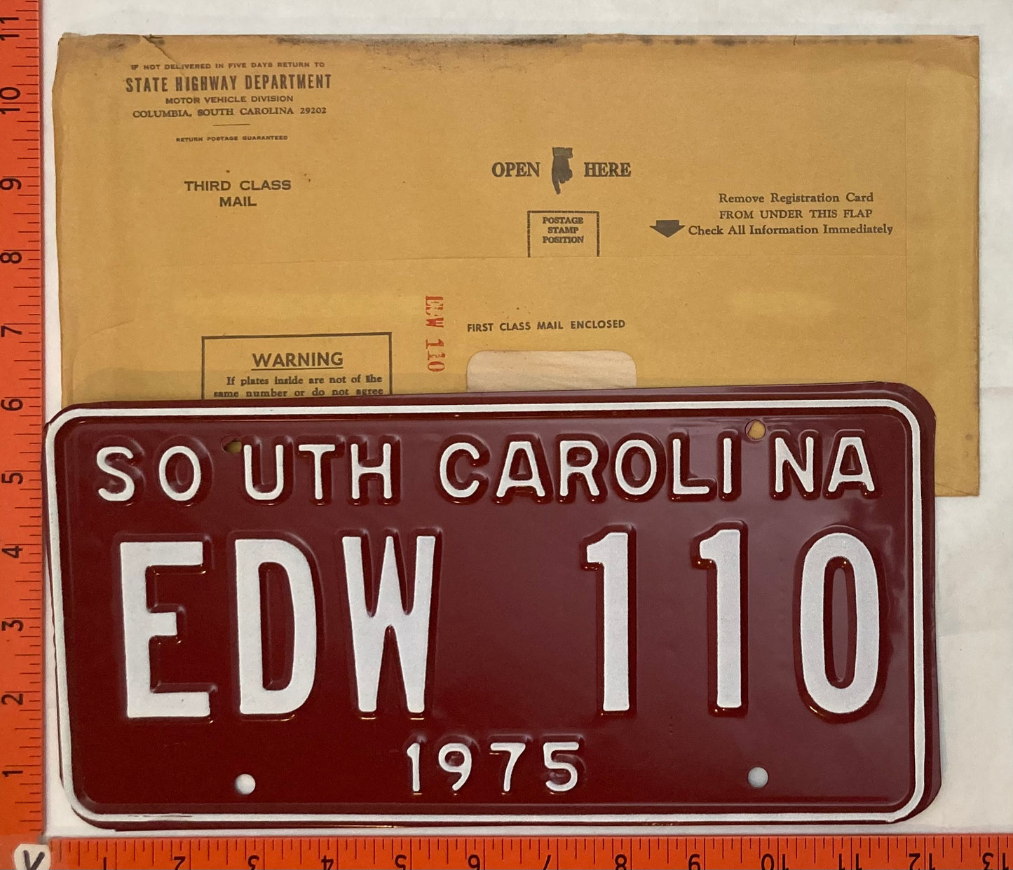 1975 South Carolina #EDW 110 Passenger License Plate