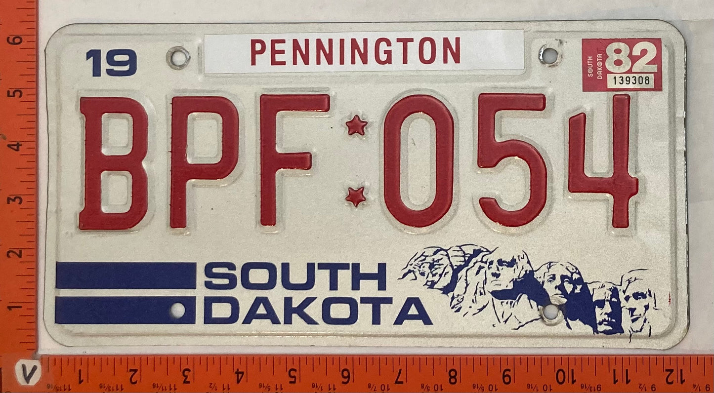 1982 South Dakota #BPF 054 Passenger License Plate