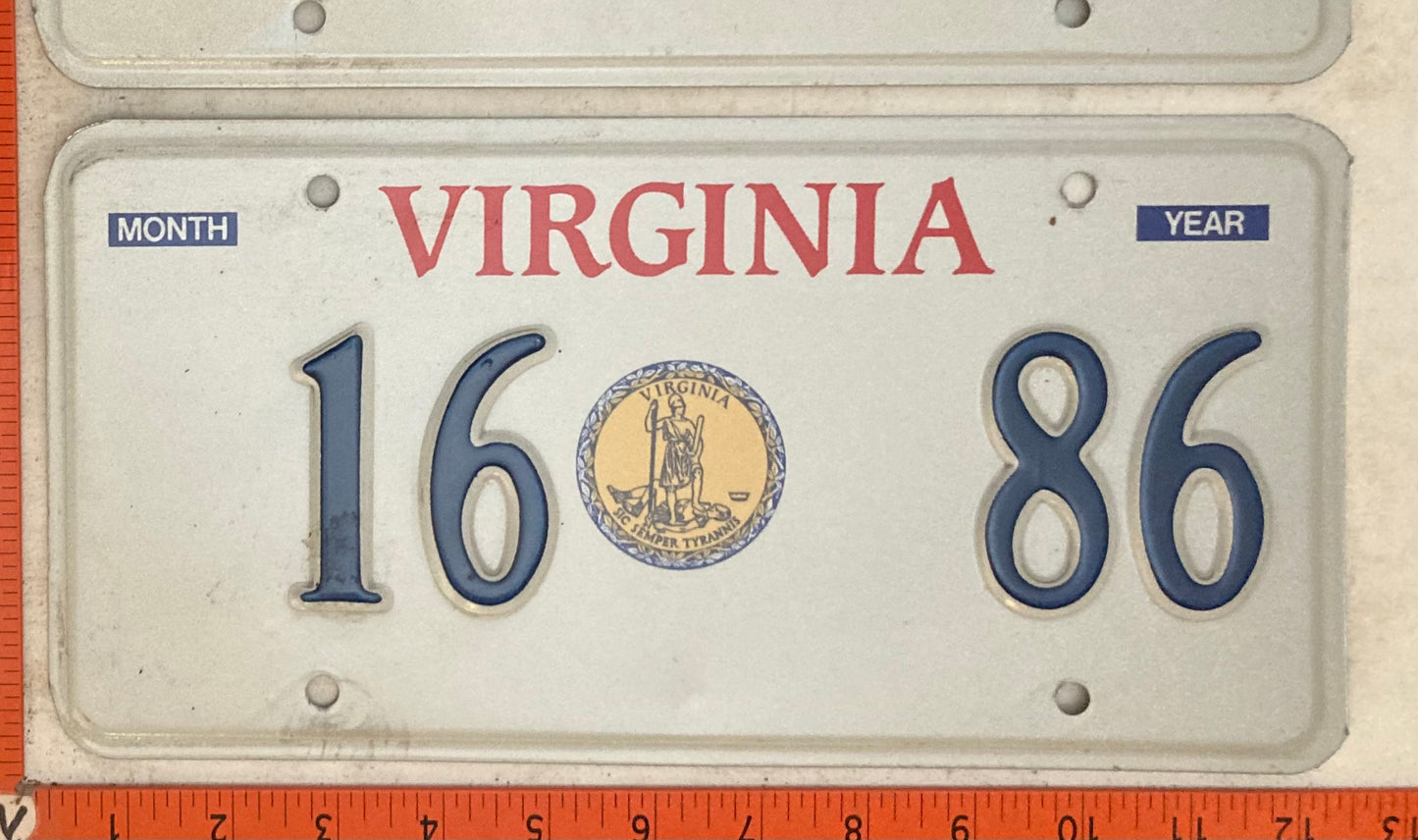 1994 Virginia #16 68 Passenger License Plate Pair (Gold Seal base)