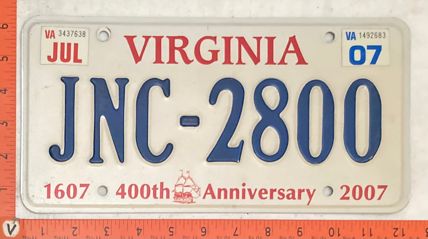 2007 Virginia #JNC-2800 Passenger License Plate