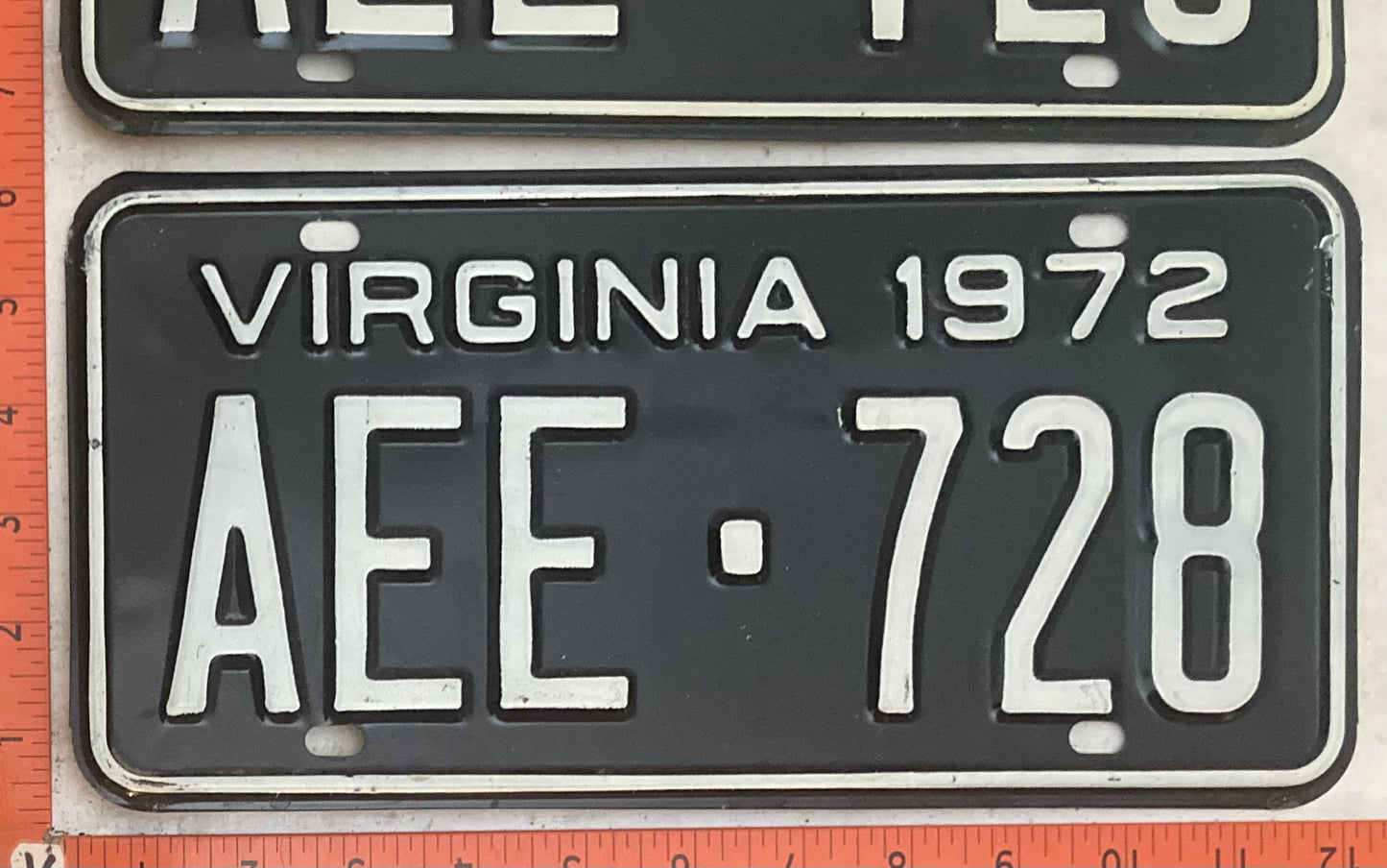 1972 Virginia #AEE-728 Passenger License Plate (Pair)