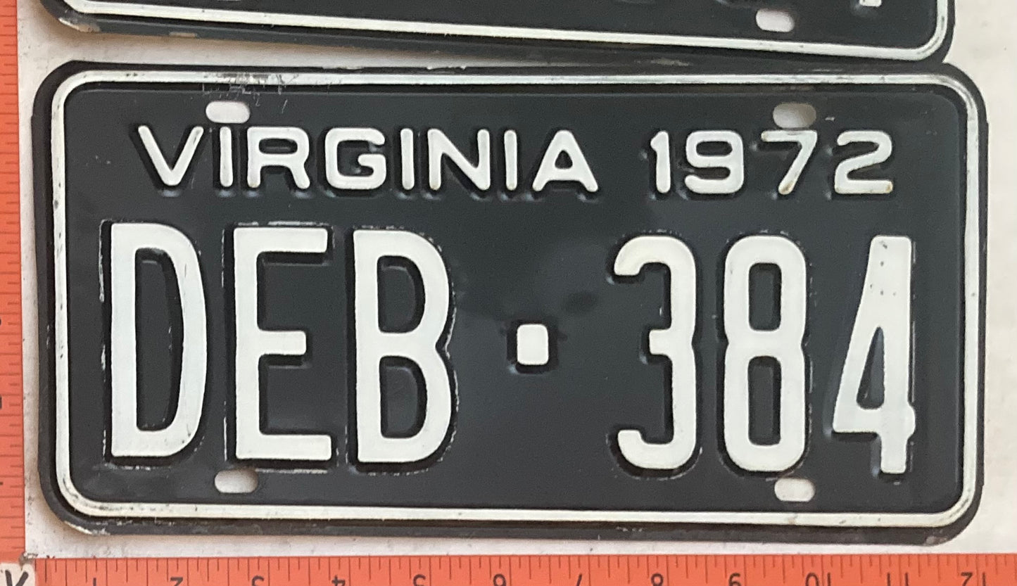 1972 Virginia #DEB-384 Passenger License Plate (Pair)