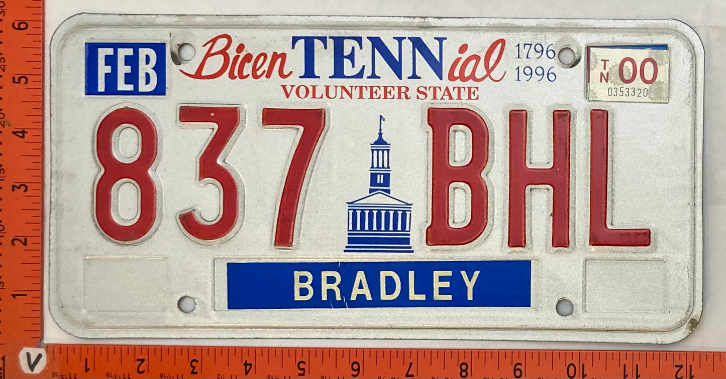 2000 Tennessee #837 BHL Passenger License Plate