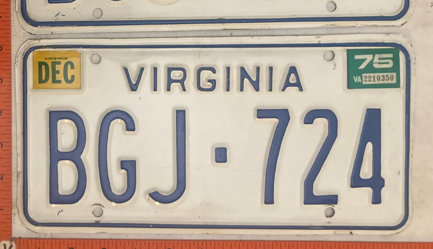 1975 Virginia #BGJ-724 Passenger License Plate (Pair)