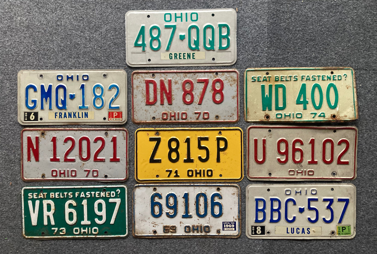 Group of 10 Ohio Passenger License Plates (Crafter)