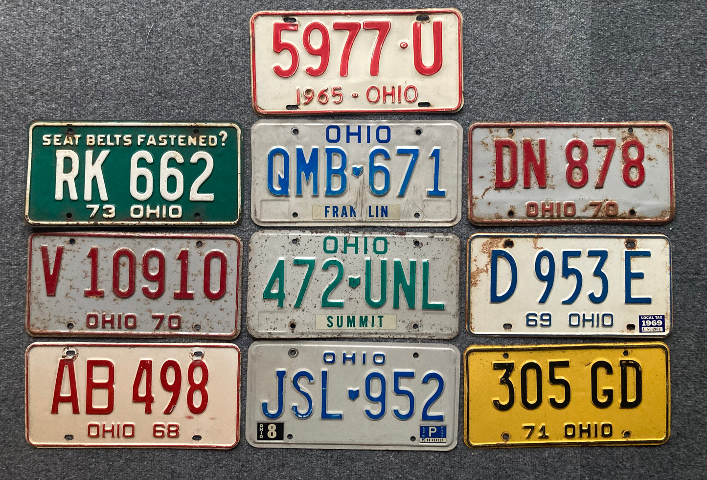 Group of 10 Ohio Passenger License Plates (Crafter)