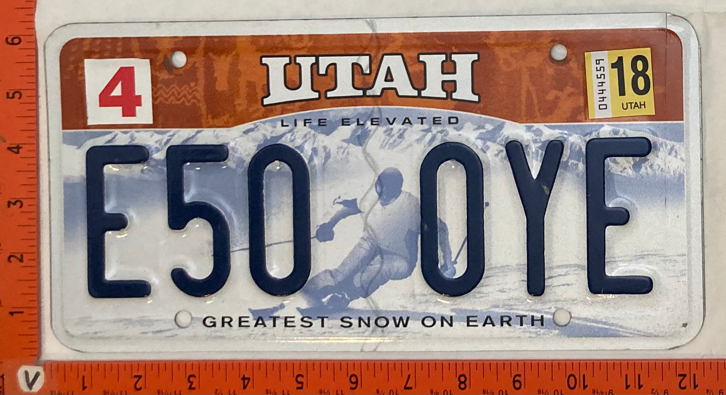 2018 Utah #E59 0YE Passenger License Plate
