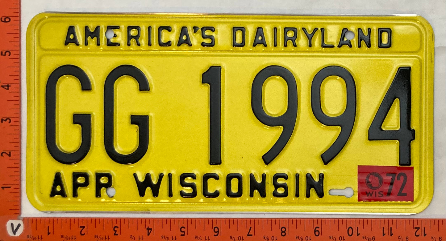 1972 Wisconsin #GG 1994 Passenger License Plate