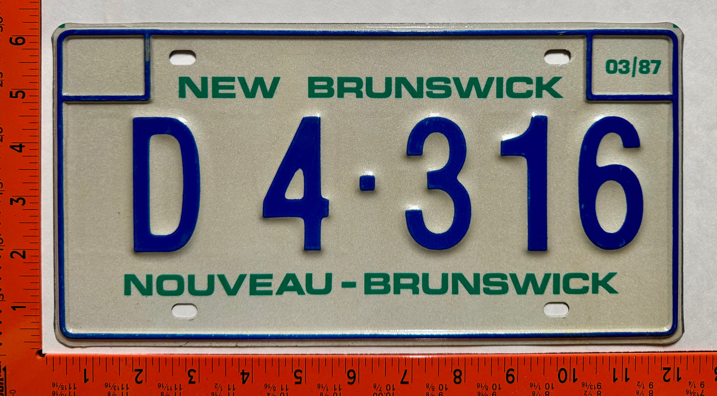 1987 New Brunswick #D 4-316 Dealer License Plate