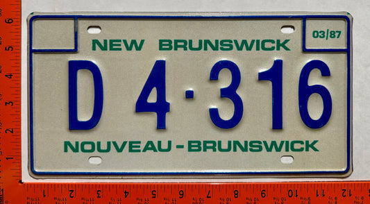 1987 New Brunswick #D 4-316 Dealer License Plate