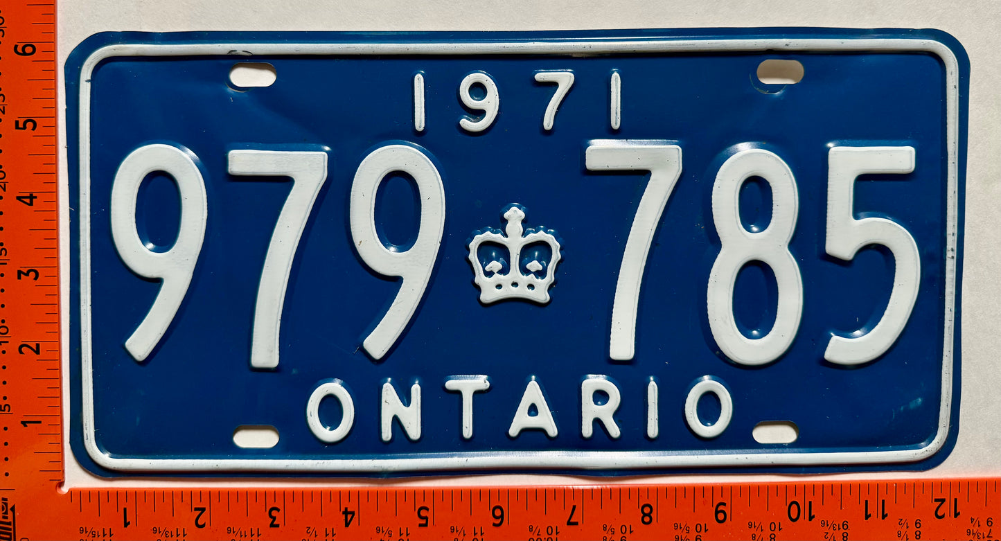 1971 Ontario #979 785 Passenger License Plate